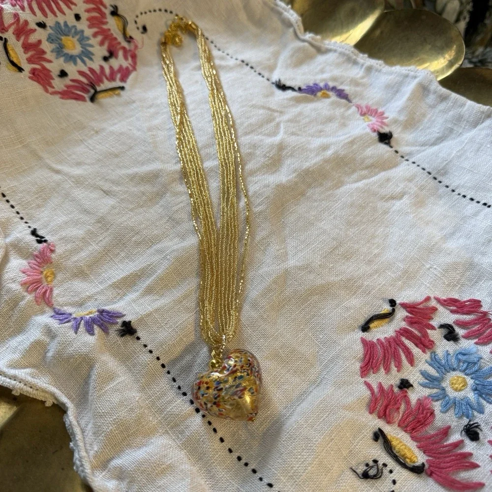 Confetti Glass‎ Murano Heart Pendant And Necklace